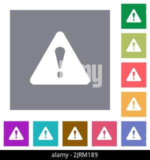 Triangle shaped warning sign flat icons on simple color square backgrounds Stock Vector