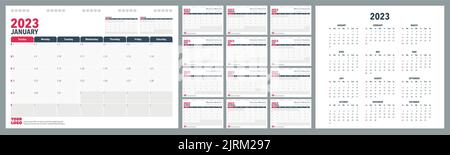 Calendar Planner 2023 in English language. Week start Sunday, corporate design planner template. Stock Vector