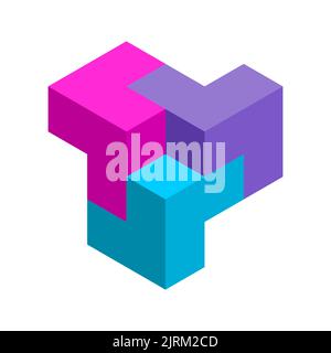 3D three letters L logo template. Colorful puzzle piece elements. Abstract structure composition. Isometric projection. Geometric cubic shape. Vector Stock Vector