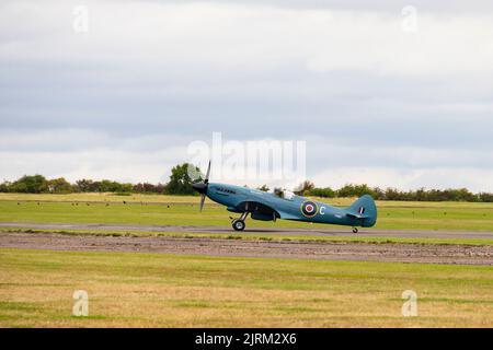 Supermarine Spitfire PRXIX of the Rolls Royce Heritage Trust landing at RAF Syerston Families Day, Aug 2022. Stock Photo