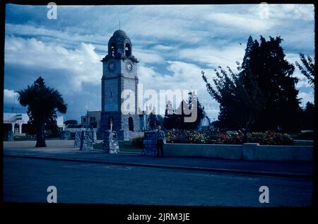 Blenheim - clock tower in Seymour Square, 24 March 1959-13 April1959, Marlborough, by Leslie Adkin. Gift of Adkin Family, 1997. Stock Photo