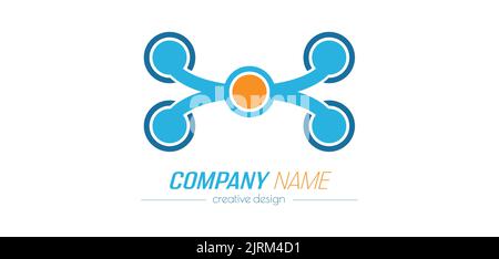 Lines and circles create the silhouette of a quadcopter. Logo template, company, business, social networks and groups. Blank for websites and applicat Stock Vector