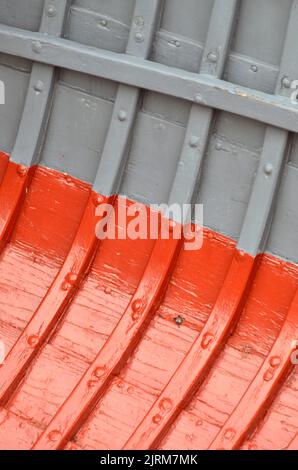 freshily painted traditional wooden boat hull interiorfresh p[aint Stock Photo