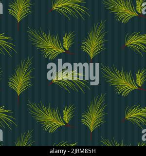 Seamless pattern green and blue with pine tree branches. Christmas theme wrap paper design. Stock Vector