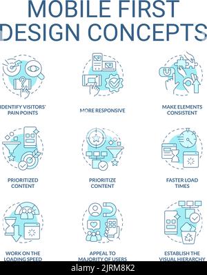 Mobile first design turquoise concept icons set Stock Vector
