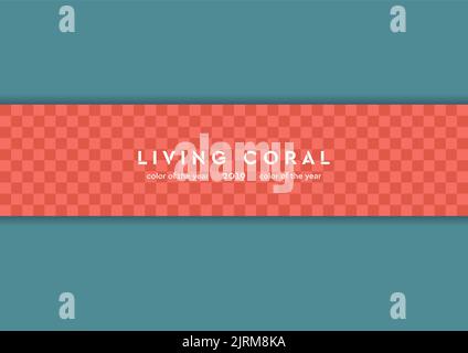 Chekered geometric background, living coral trendy 2019 color. Vector banner design Stock Vector