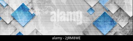 Tech squares on abstract grunge corporate header banner. Vector background Stock Vector