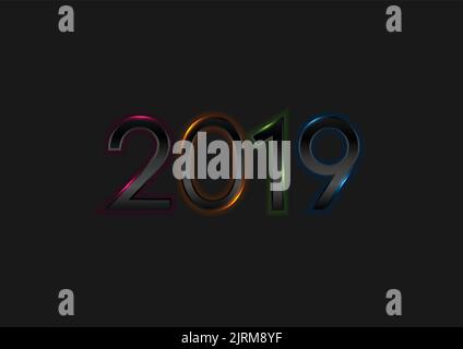 Black New Year 2019 with colorful neon lights abstract background. Vector design Stock Vector