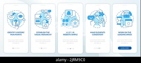 Mobile first key elements blue onboarding mobile app screen Stock Vector