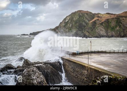 Ilfracombe coastline to the West on a stormy winter's day Stock Photo