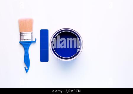 blue color choice in paint brushes and catalogs isolated on white background Stock Photo