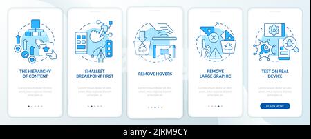 Mobile first design process blue onboarding mobile app screen Stock Vector
