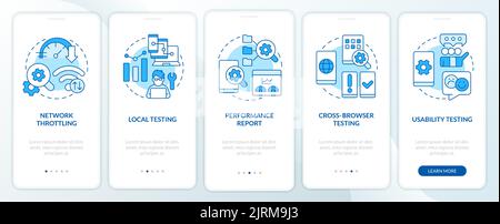 Mobile first design testing blue onboarding mobile app screen Stock Vector
