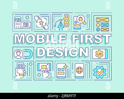 Mobile first design word concepts turquoise banner Stock Vector