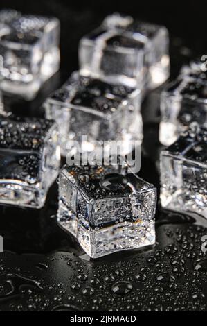 Multiple Ice cubes on a Black background Stock Photo