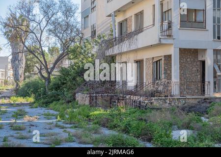 Varosha, Famagusta, Cyprus - June 2021: The abandoned city, ghost town, the local name is 'Kapali Maras'. Stock Photo
