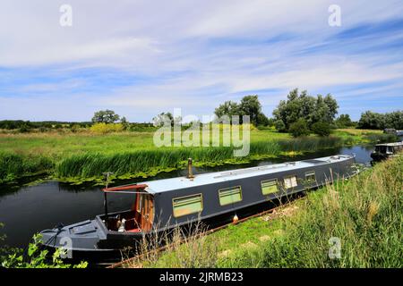 Narrowboats at the Hermitage Marina, Earith village, Cambridgeshire; England, UK Stock Photo