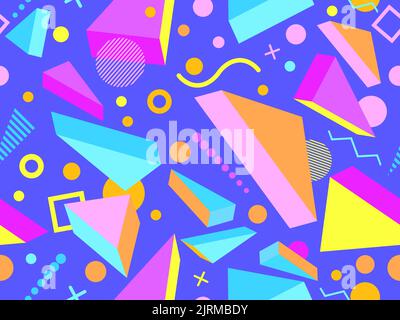 Geometric seamless pattern with memphis elements in 80s style. Colorful geometric pattern. Design of promotional products, wrapping paper and printing Stock Vector