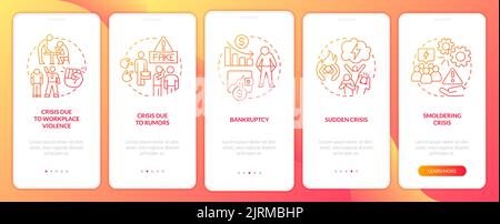 Types of risks red gradient onboarding mobile app screen Stock Vector