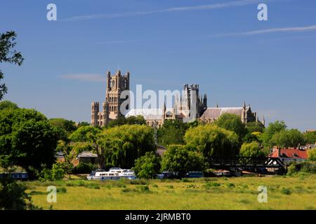 Summer view over Ely Cathedral; Ely City; Cambridgeshire; England; UK Stock Photo