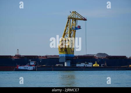 Netherlands, Rotterdam. Coal terminal wih big industrial cranes for handling coal transportation on the Maasvlakte in the port of Rotterdam Stock Photo