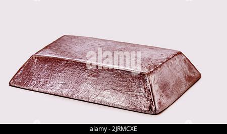 copper ore ingot, real photo, isolated white background, metallurgy industry, conductive materials Stock Photo