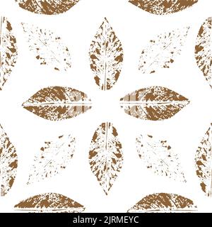 Leaf prints. Symmetrical pattern. Autumn herbarium, stamps leaves of trees. Grunge texture. Seamless pattern. Vector illustration Stock Vector