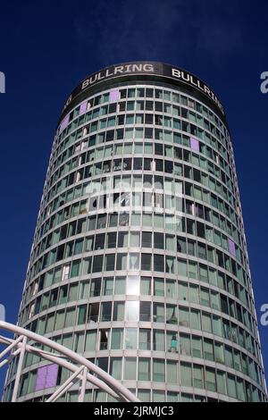 The Rotunda, Grade II listed building, is a cylindrical high-rise building in Birmingham City Centre, West Midlands, England seen in August 2022. Stock Photo