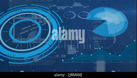 Vector image of digital circular patterns with pie diagrams and graphs, copy space Stock Photo