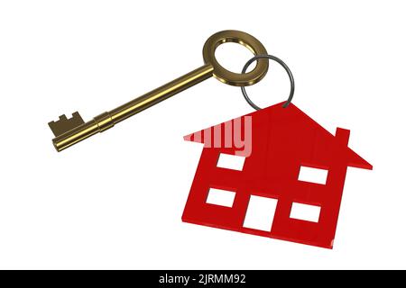 house keys key 3D rendered key ring with house new home mortgage concept Stock Photo