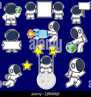 spaceman character cartoon sticker set pack in vector format Stock Vector