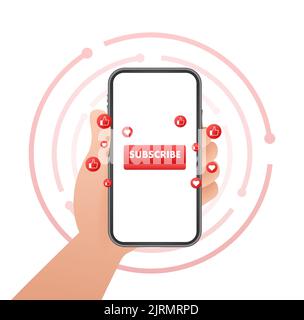Subscribe button. Blogging, promotion. Social media concept. Streaming video. Vector stock illustration. Stock Vector