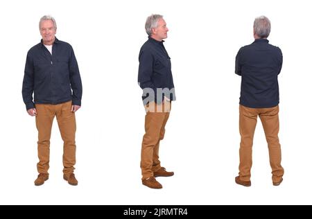 view of same mes with front , side and back view on white background Stock Photo