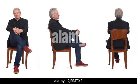 front back and side view of same man on white background Stock Photo