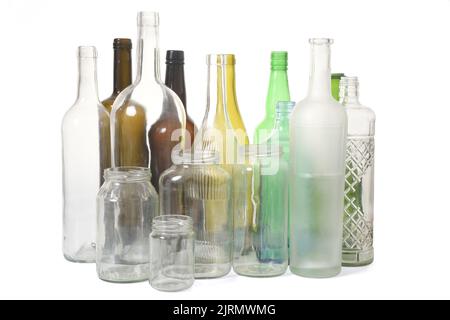 group of bottles and jars isolated on white backgrouond Stock Photo