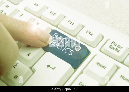 Text caption presenting Back To Basics. Word for Return simple things Fundamental Essential Primary basis Businessman Pointing Important Infortmations Stock Photo