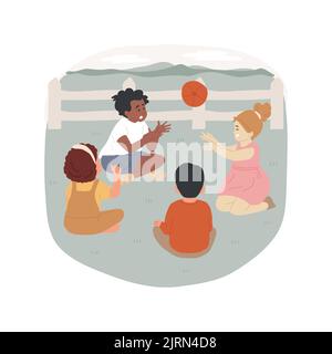 Hot potato game isolated cartoon vector illustration. Kids throwing hot potato ball, children sit in circle, catch-and-throw game, family leisure time, friends play together vector cartoon. Stock Vector