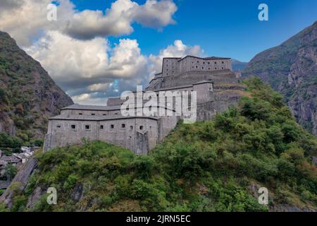 Aerial view of Bard fort. Bard, Aosta Valley, Italy Stock Photo