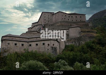 Aerial view of Bard fort. Bard, Aosta Valley, Italy Stock Photo