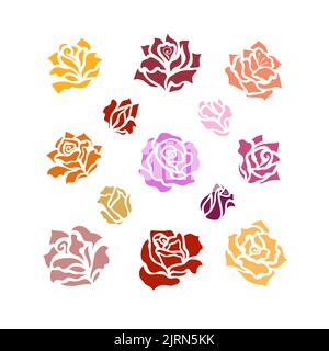 Illustrations of rose flowers and buds. Collection of floral elements in original sketchy style Stock Vector