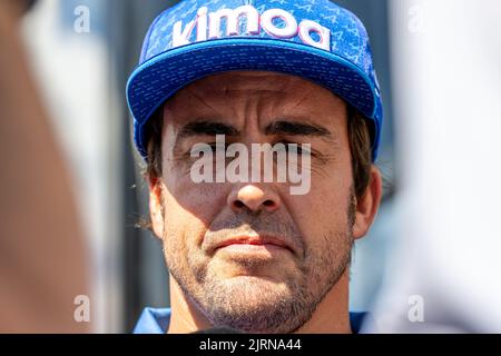 Stavelot, Belgium, 25th Aug 2022, Fernando Alonso, from Spain competes for Alpine F1 . The build up, round 14 of the 2022 Formula 1 championship. Credit: Michael Potts/Alamy Live News Stock Photo