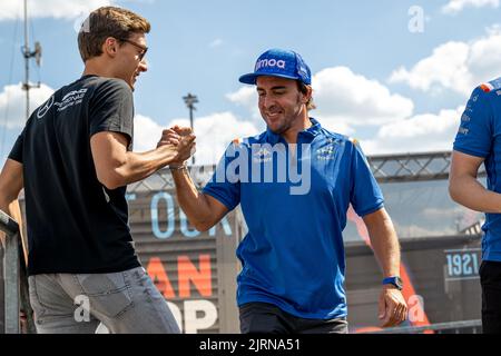 Stavelot, Belgium, 25th Aug 2022, Fernando Alonso, from Spain competes for Alpine F1 . The build up, round 14 of the 2022 Formula 1 championship. Credit: Michael Potts/Alamy Live News Stock Photo