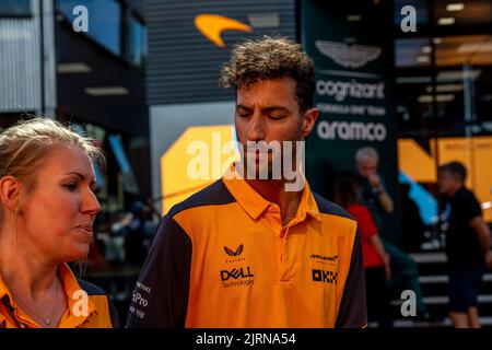 Stavelot, Belgium, 25th Aug 2022, Daniel Ricciardo, from Australia competes for McLaren F1 . The build up, round 14 of the 2022 Formula 1 championship. Credit: Michael Potts/Alamy Live News Stock Photo