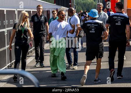 Stavelot, Belgium, 25th Aug 2022, Lewis Hamilton, from the United Kingdom competes for Mercedes AMG . The build up, round 14 of the 2022 Formula 1 championship. Credit: Michael Potts/Alamy Live News Stock Photo