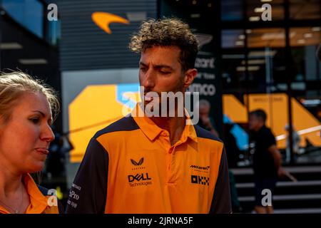 Stavelot, Belgium, 25th Aug 2022, Daniel Ricciardo, from Australia competes for McLaren F1 . The build up, round 14 of the 2022 Formula 1 championship. Credit: Michael Potts/Alamy Live News Stock Photo