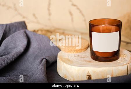 Meditation space with candle. Burning candle on Stock Photo