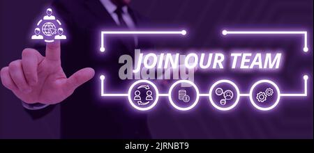 Text showing inspiration Join Our Team. Internet Concept Allied Associate Work with us New Employee Hired Enlist Important Idea Shown On Phone On Desk Stock Photo