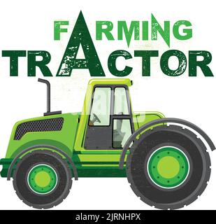 Vector drawing of farm tractor in green color