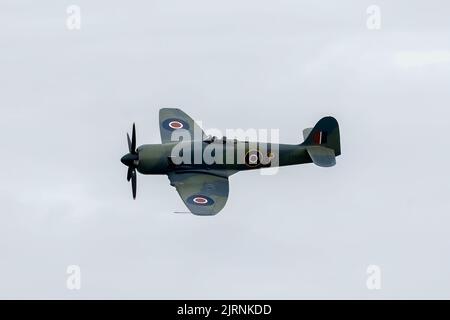 Eastbourne, East Sussex, UK. Featuring the Hawker Fury FB.11 at the annual Eastbourne Airshow viewed from the beach at Eastbourne. 21st August 2022. Credit David Smith/Alamy Live News Stock Photo
