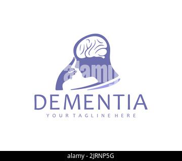 Dementia, human head with brain, mental health, logo design. Health care, psychological help, psychiatry, depression and therapy, vector design Stock Vector